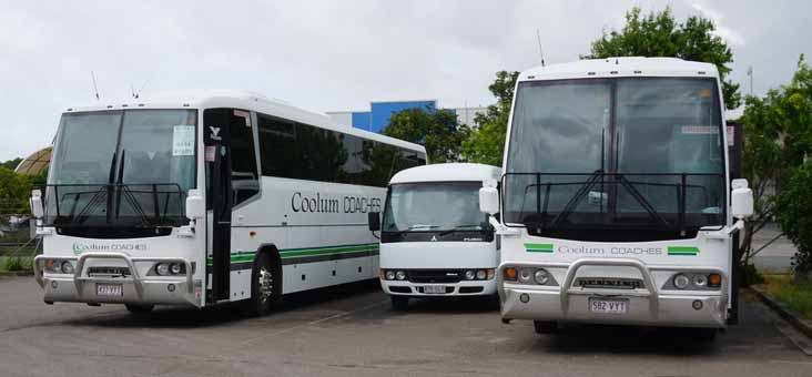 Coolum Coaches Denning Phoenix Silver 437VYI, 582VYT & Fuso Rosa 878SLR